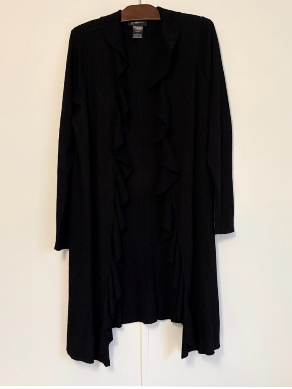 Black Ruffle Open-Front Women's Sweater Cardigan